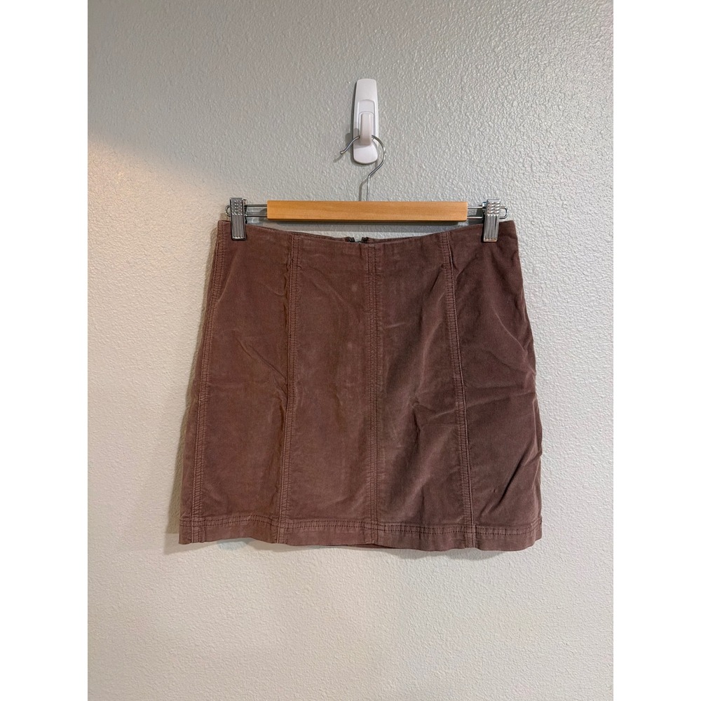 Free People Corduroy Mini Skirt Womens 8 Brown Seamed A-Line Zip‎ Back Boho